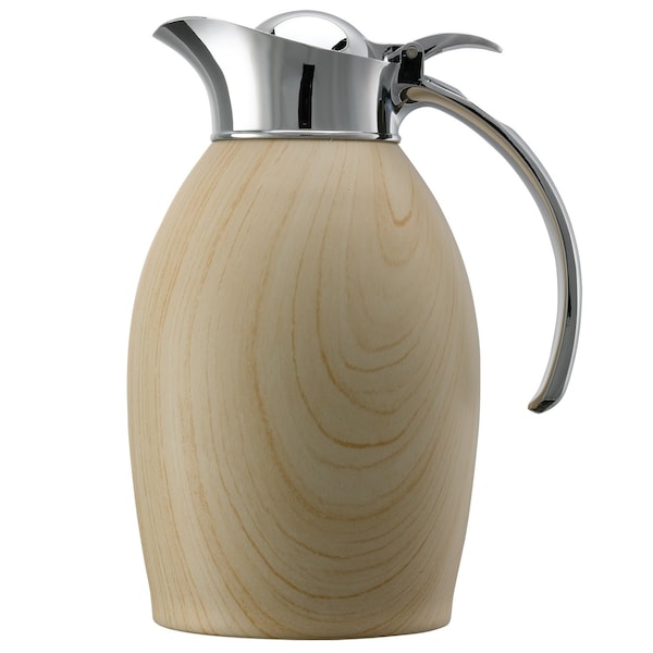 Service Ideas Nicollet Series Flip Top Stainless Vacuum Insulated Carafe, 33.8 Ounce, Light Wood NIC10BSLW - main